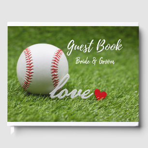 Baseball med KÄRLEK ord-rött hjärta på grönt bröll Gästböcker
