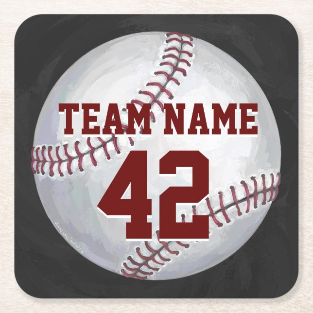Baseball med Namn och nummer Underlägg Papper Kvadrat (Framsidan)