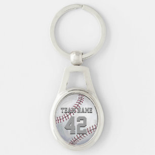 Baseball med namn och numrerar ovalt silverfärgad nyckelring