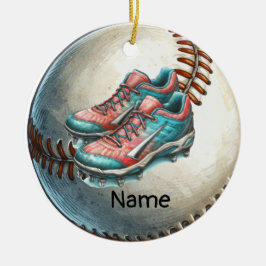 Baseball med Namn på boll för spelare Julgransprydnad Keramik