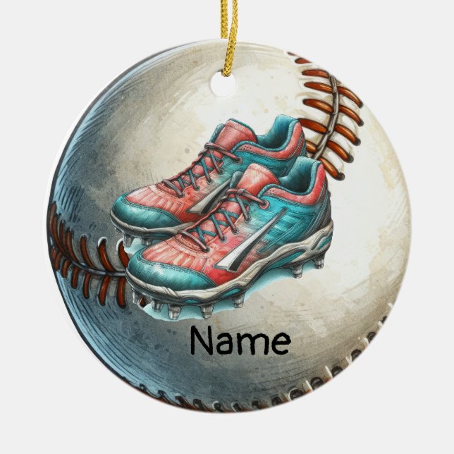 Baseball med Namn på boll för spelare Julgransprydnad Keramik (Framsidan)