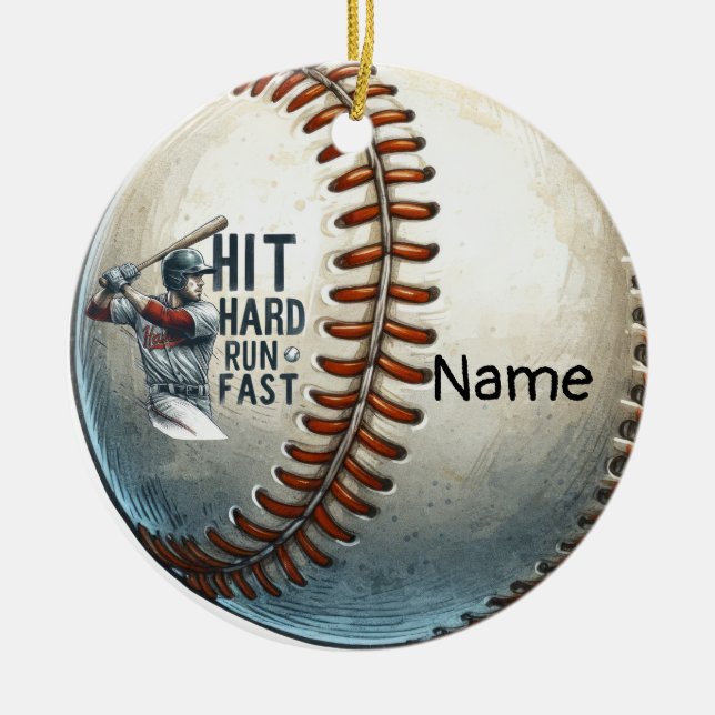 Baseball med Namn på boll för spelare Julgransprydnad Keramik (Framsidan)