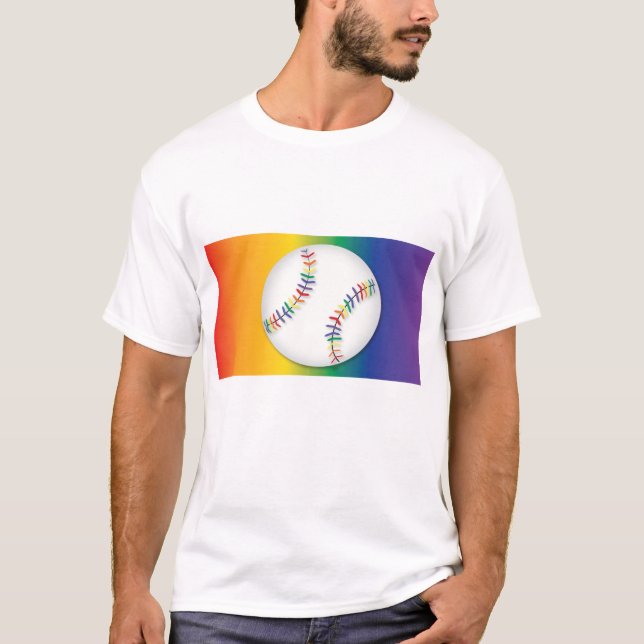 Baseball med Rainbow Pride HGBTQ T Shirt (Framsida)