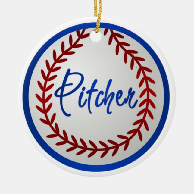 Baseball med rött syr och kannan julgransprydnad keramik (Framsidan)