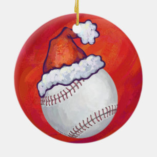 Baseball med Santa Hat på Red Julgransprydnad Keramik