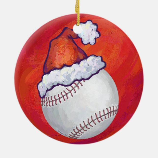 Baseball med Santa Hat på Red Julgransprydnad Keramik (Baksidan)