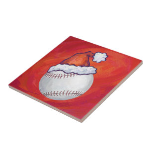 Baseball med Santa Hat på Red Kakelplatta