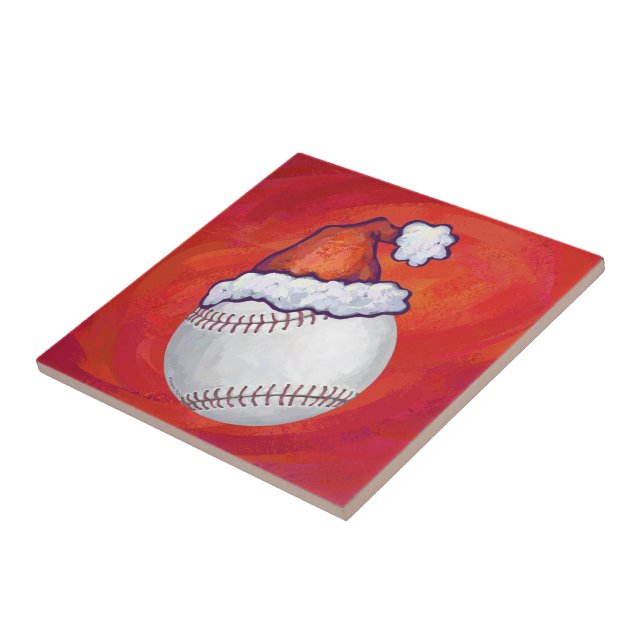 Baseball med Santa Hat på Red Kakelplatta (Sidan)