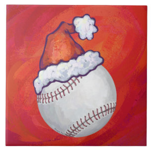 Baseball med Santa Hat på Red Kakelplatta