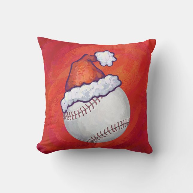 Baseball med Santa Hat på Red Kudde (Framsida)
