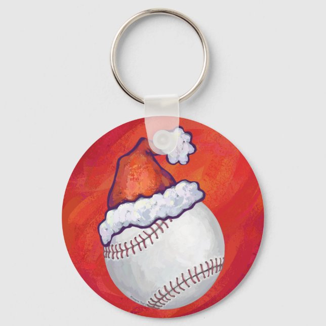 Baseball med Santa Hat på Red Nyckelring (Framsida)
