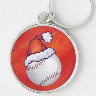 Baseball med Santa Hat på Red Rund Silverfärgad Nyckelring