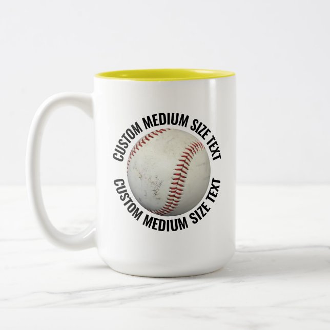 Baseball & Medium Text GUL 425g Custom Två-Tonad Mugg (Vänster)