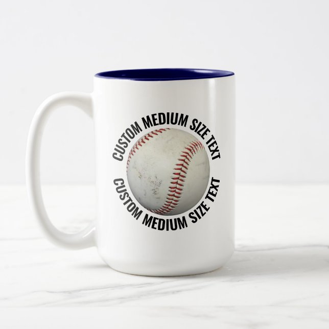 Baseball & Medium Text MARINBLÅ 450g Custom Två-Tonad Mugg (Vänster)