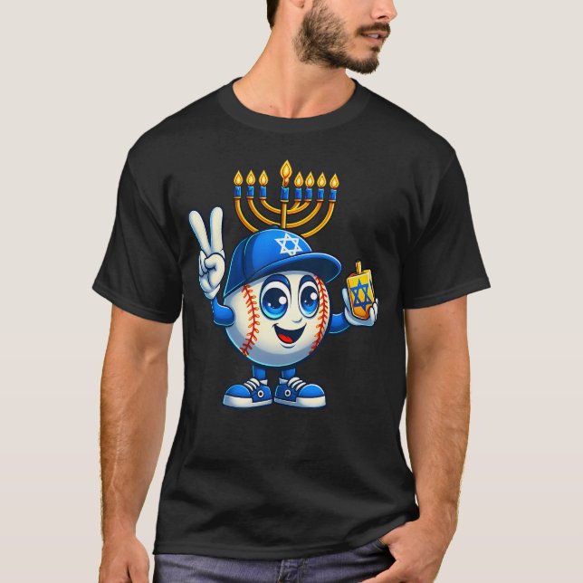 Baseball Menorah Dreidel Jewish Hanukkah Womens Me T Shirt (Framsida)