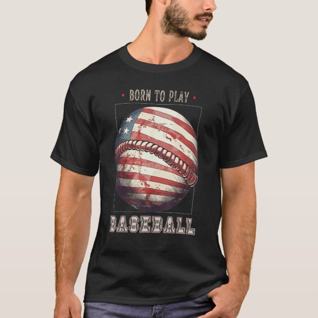Baseball Merica Patriotic 4th July American Flag T Shirt (Framsida)