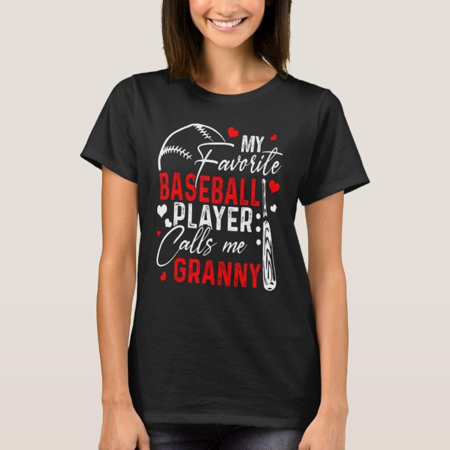 Baseball Min favoritspelare kallar mig Granny Hear T Shirt (Framsida)