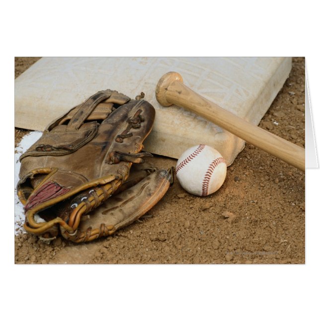 Baseball, Mitt och Fladdermus på bas Hälsningskort (Framsidan Horizontal)