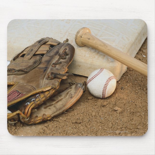Baseball, Mitt och Fladdermus på bas Musmatta (Framsidan)