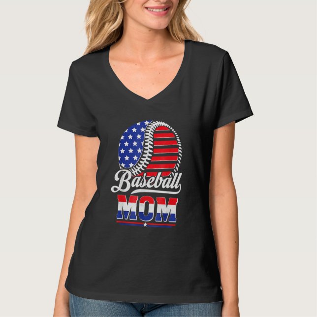 Baseball Mom American Flag  For Mother Mom Mommy T Shirt (Framsida)