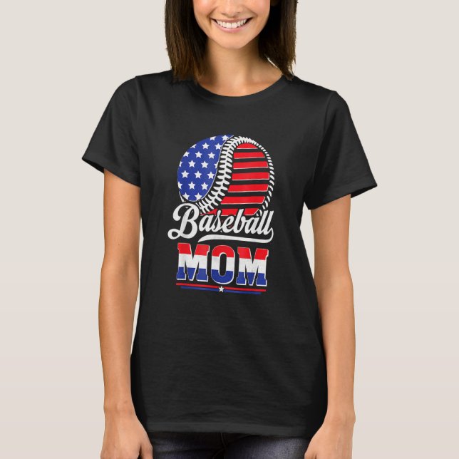 Baseball Mom American Flag  For Mother Mom Mommy T Shirt (Framsida)