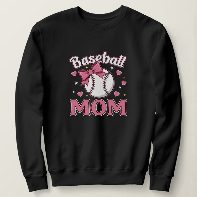 Baseball Mom Cute Pink Bow Design T Shirt (Design framsida)