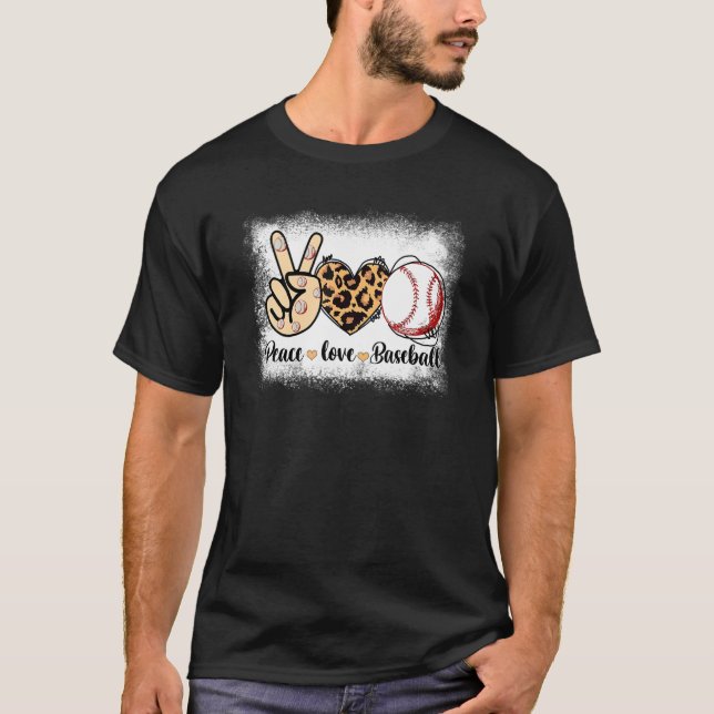 Baseball Mom Leopard Print Peace Love Baseball Mot T Shirt (Framsida)