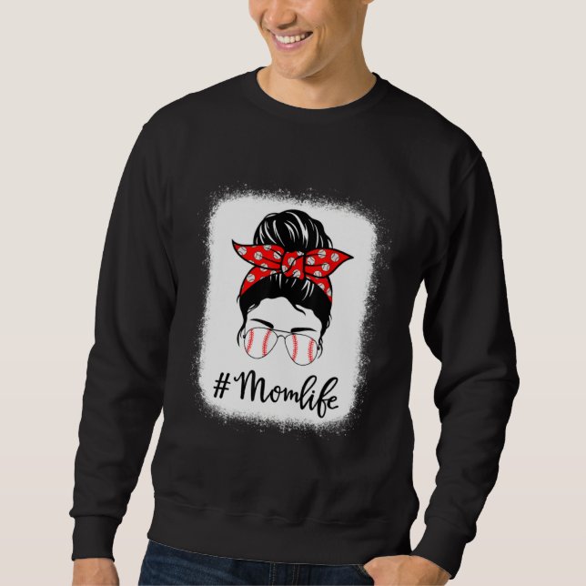 Baseball Mom Life Messy Bun Sunglasses Women Mothe Lång Ärmad Tröja (Framsida)