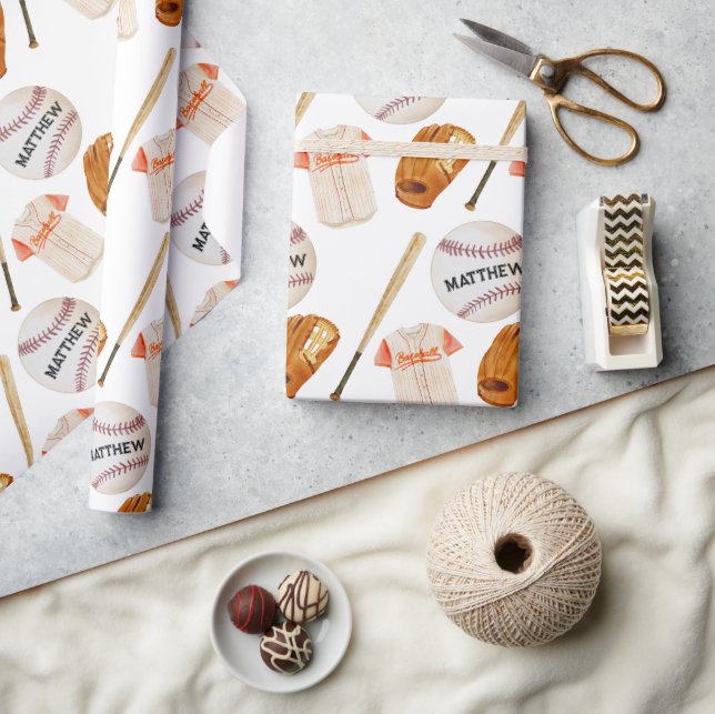 Baseball Mönster Kids Namn Wrapping Papper Presentpapper (Hantverk)