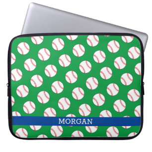 Baseball Mönster, Namn, blått och Grönt Laptop Fodral