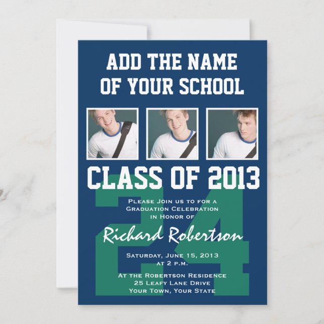 Baseball Mörk blått och Kelly Grönt Uniform Number Inbjudningar (Framsida)