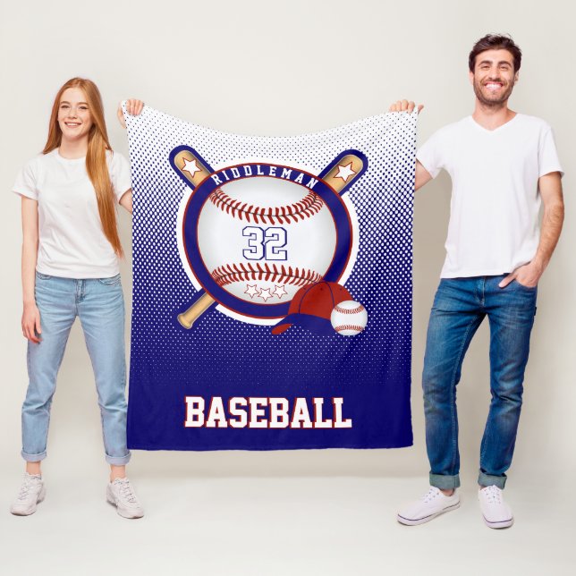 Baseball - Mörk blått och röd - DIY Text Fleecefilt (På plats)