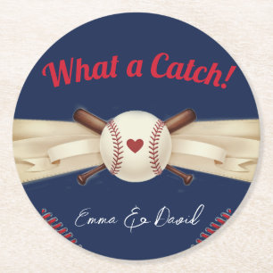 Baseball Mörk Navy Sports Bröllop Underlägg Papper Rund