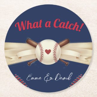 Baseball Mörk Navy Sports Bröllop Underlägg Papper Rund