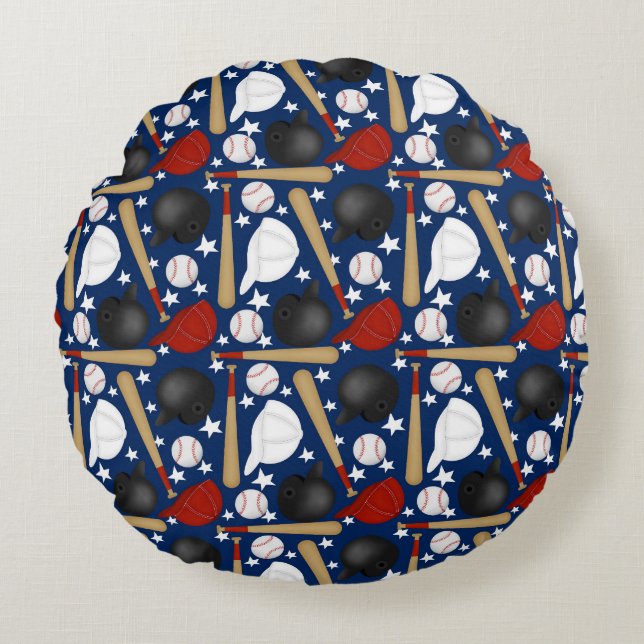 Baseball mot blå bakgrund rund kudde (Framsidan)