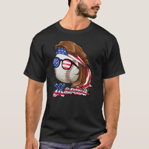 Baseball Mullet 4 juli Amerikanska Flagga Merica T Shirt