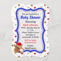 Baseball Nalle Baby Shower Inbjudan