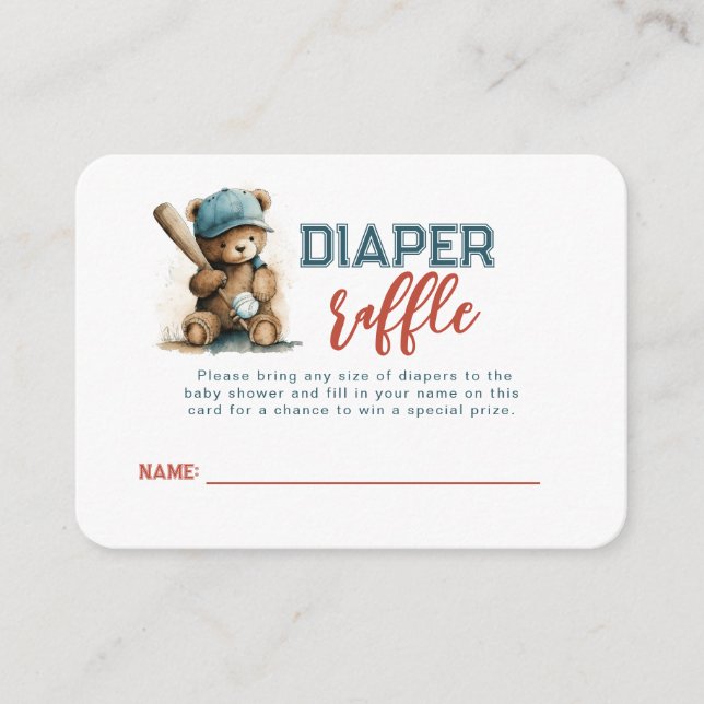 Baseball Nalle Boy Baby Showe Diaper Raffle Tilläggskort (Framsida)