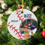 Baseball Namn Jersey Number Foto Keepsaké Julgransprydnad Keramik<br><div class="desc">Den här designen har en basebollbakgrund med utrymme för namn, nummer och foto. Klicka på anpassningsknappen om du vill ha mer flexibilitet när du justerar texten! Det finns både variationer i denna design och samordnade produkter i vår butik, zazzle.com/store/doodlelulu. Kontakta oss om du behöver den här designen för en specifik...</div>