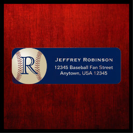 Baseball Namn och adressetikett med Monogram Blue Returadress Etikett
