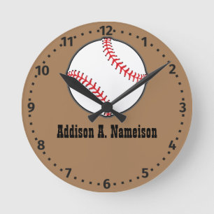 Baseball Namn Sport Room Boy Brown Rund Klocka