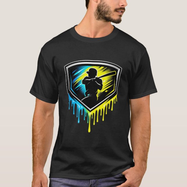 Baseball: Neon Drip Batter Shield Emblem T Shirt (Framsida)