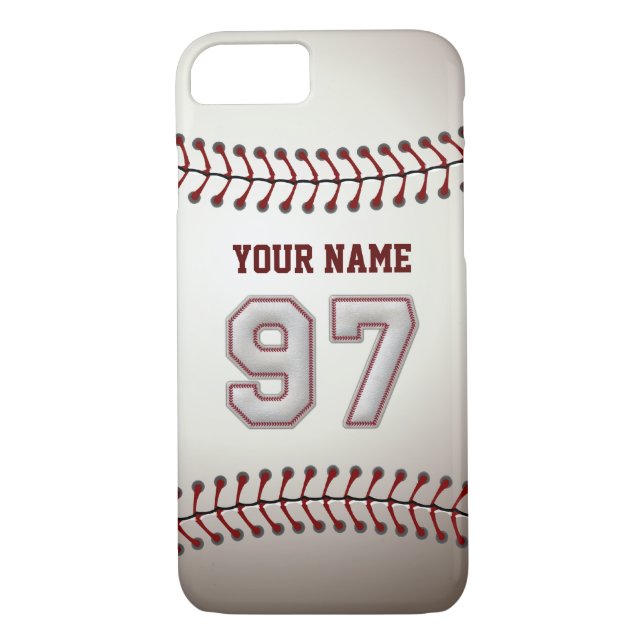 Baseball numrerar 97 med ditt namn - modernt Case-Mate iPhone skal (Baksida)