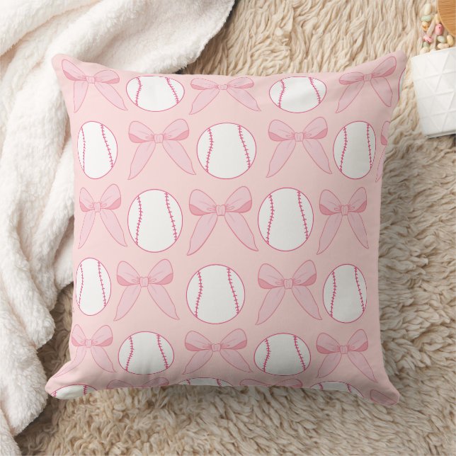Baseball och Bows Rosa Girly Nursery Dekorativ kud Kudde (Filt)