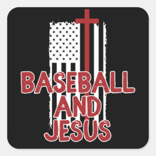 Baseball och Jesus Christian Fyrkantigt Klistermärke