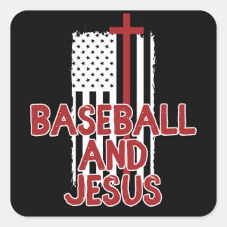 Baseball och Jesus Christian Fyrkantigt Klistermärke