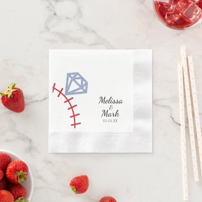 Baseball och Ring Glitter Monogram Napkins Pappersservett (Insitu)