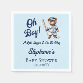 Baseball Oh Boy Baby Shower Cute Bear Pappersservett