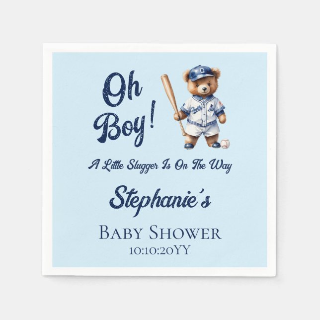Baseball Oh Boy Baby Shower Cute Bear Pappersservett (Framsidan)