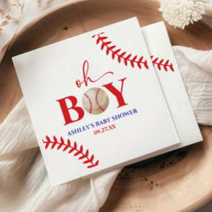 Baseball Oh Boy Brown White Baby Shower Pappersservett